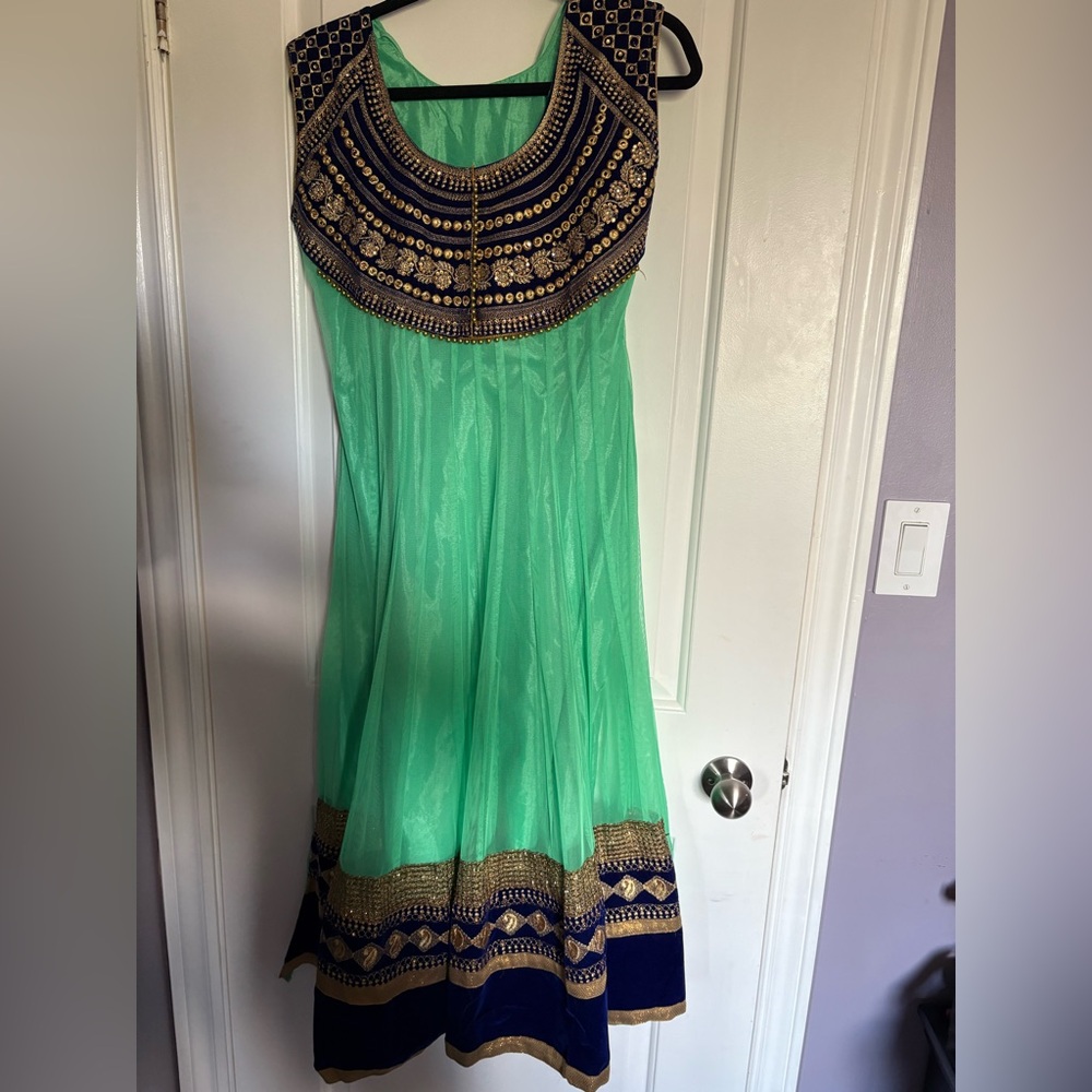 Elegant Teal Kurta Top Gold Embellishments